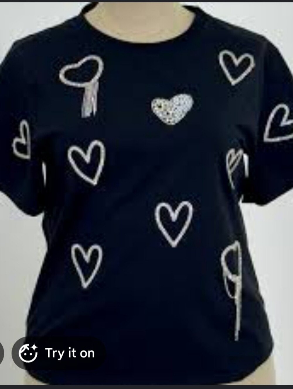 MUY MUY NY Collection Black Sweater With Heart Diamond And Jewels Size XL